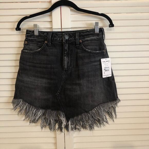 NWT Free People Bailey Grey Denim Fringed Mini Skirt Size 24 - Picture 7 of 14